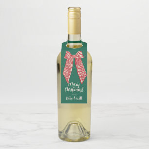 Red Striped Bow Custom Merry Christmas  Bottle Tag
