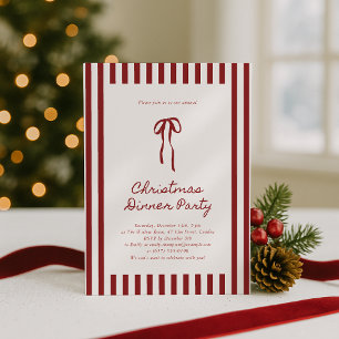Red Striped  Christmas Dinner Party Invitation