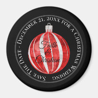 Red Striped Christmas Ornament/Save the Date