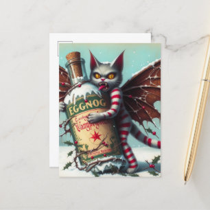 Red Striped Christmas Vampire Fairy Kitty Postcard