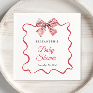 Red Striped Coquette Bow Baby Shower Napkin