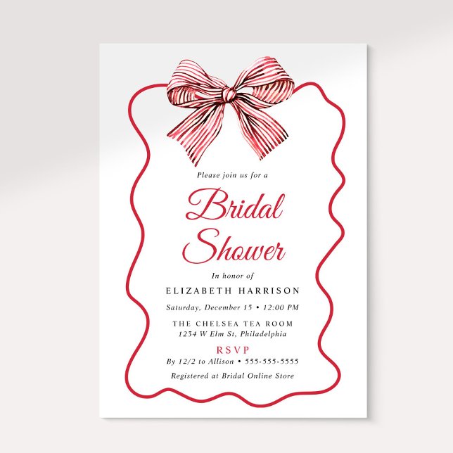 Red Striped Coquette Bow Bridal Shower Invitation (Red Striped Coquette Bow Bridal Shower Invitation
)