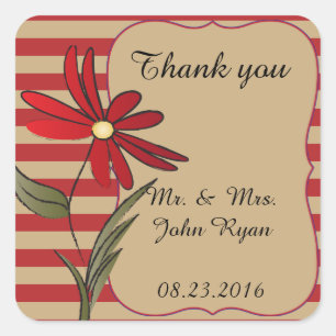 Red Striped Flower Collection Square Sticker