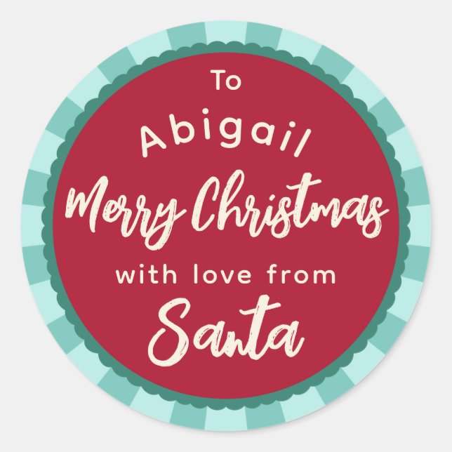 Red striped From Santa gift sticker (Front)