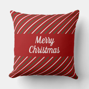 Red Striped Merry Christmas  Cushion