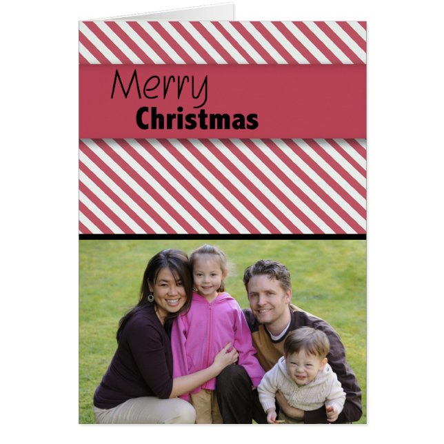 Red Striped Merry Christmas Photo Card (Front)