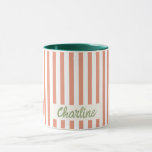 Red Striped Pastel Retro Customised name Mug<br><div class="desc">Pink Striped Pastel Retro Customised name Coffee Mug</div>