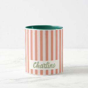 Red Striped Pastel Retro Customized name Mug