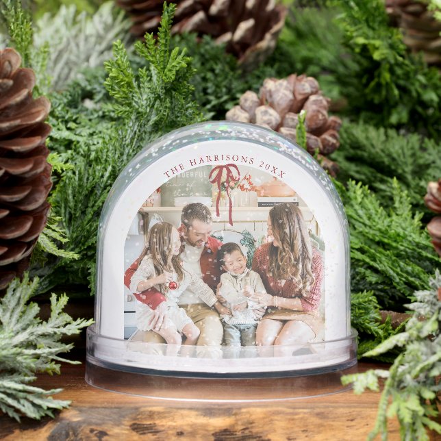 Red Striped Photo Snow Globe Holiday Decoration (Winter)