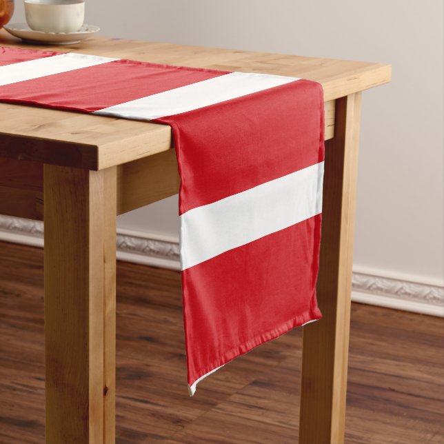 Red striped short table runner (In Situ)