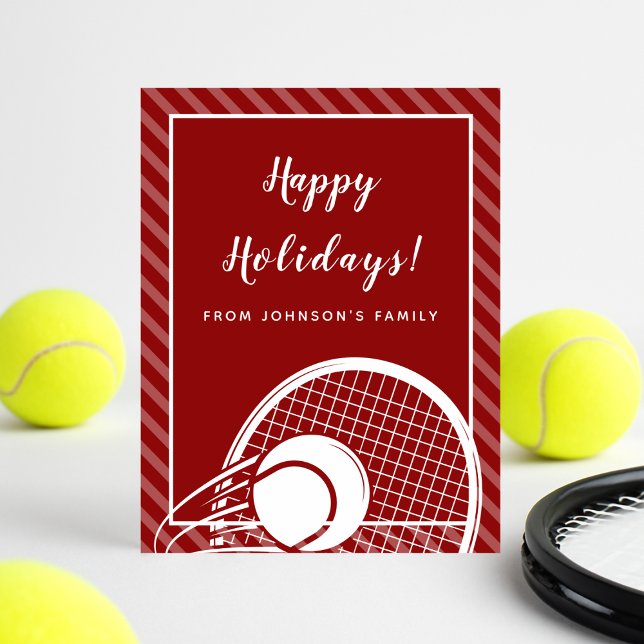 Red Striped Tennis Holiday Greeting Card (Creator Uploaded)