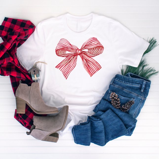 Red Striped Watercolor Bow  T-Shirt (Creator Uploaded)