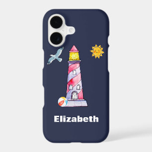 Red Striped Watercolor Lighthouse Custom