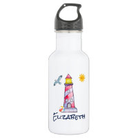 Red Striped Watercolor Lighthouse Custom