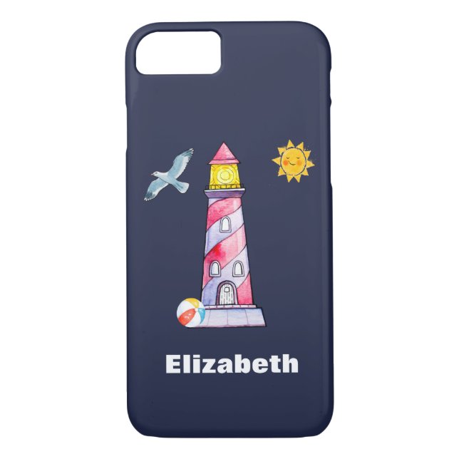 Red Striped Watercolor Lighthouse Custom Case-Mate iPhone Case (Back)