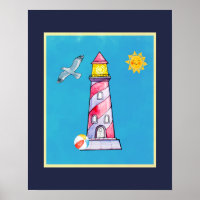 Red Striped Watercolor Lighthouse