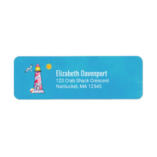 Red Striped Watercolor Lighthouse Return Address Label