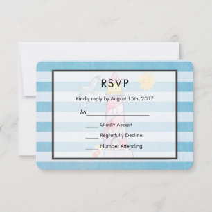 Red Striped Watercolor Lighthouse Wedding RSVP Card