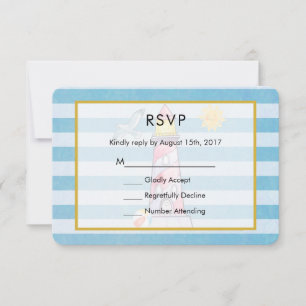 Red Striped Watercolor Lighthouse Wedding RSVP Card