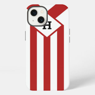 Red Stripes and Chevrons with Monogram on White iPhone 13 Case