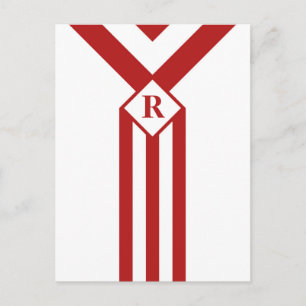 Red Stripes and Chevrons with Monogram on White Postcard