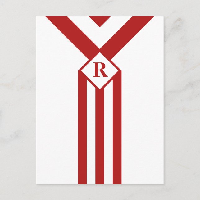 Red Stripes and Chevrons with Monogram on White Postcard (Front)