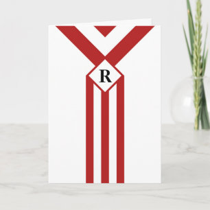 Red Stripes and Chevrons with Monogram on White Thank You Card