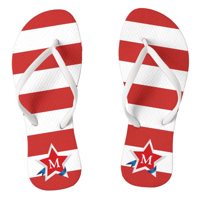 Red Stripes and Stars with Your Monogram Thongs (Footbed)