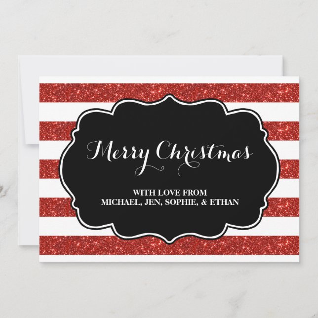Red Stripes Black and White Merry Christmas Holiday Card (Front)