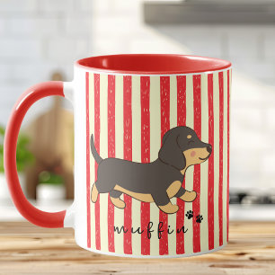 Red Stripes Black Tan Dachshund Name Mug