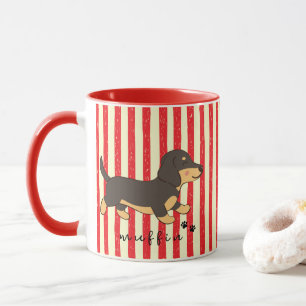Red Stripes Black Tan Dachshund Name Mug