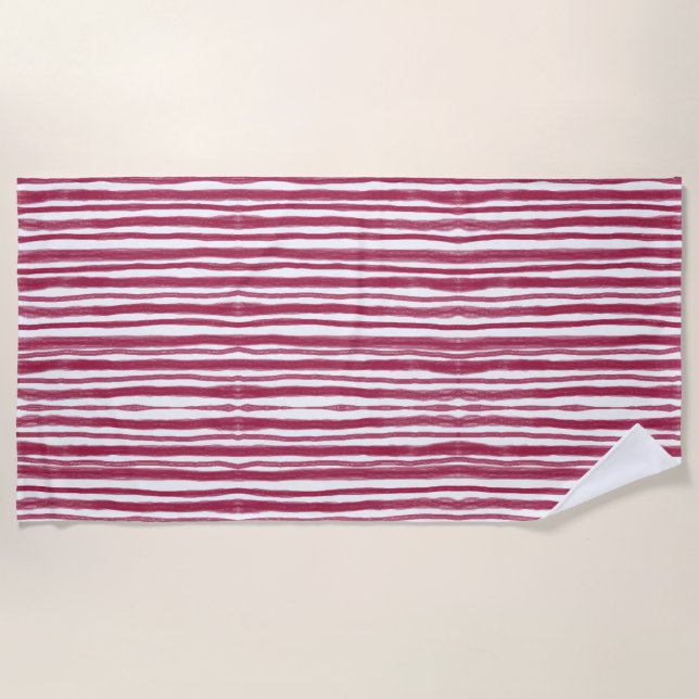 Red Stripes Bordeaux  Beach Towel (Front)