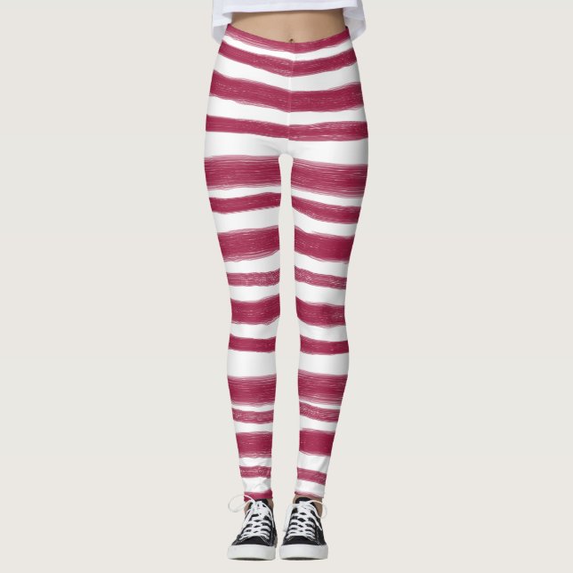 Red Stripes Bordeaux  Leggings (Front)