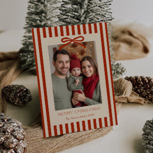 Red Stripes Bow Customizable Holiday Card
