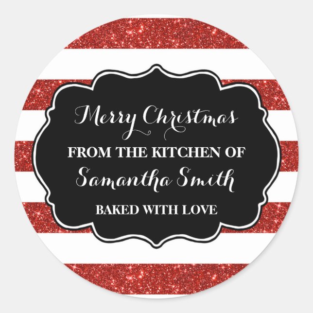 Red Stripes Christmas Baking Sticker (Front)