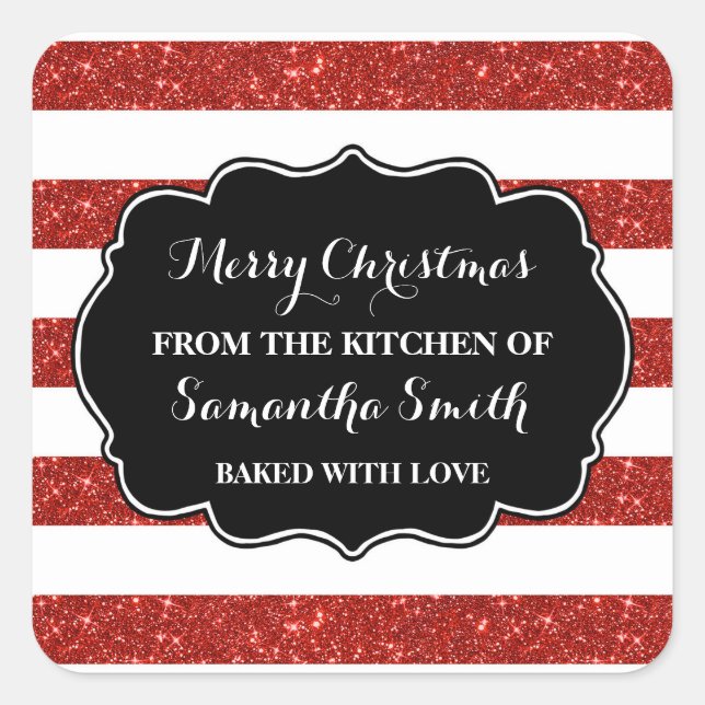 Red Stripes Christmas Baking Sticker (Front)