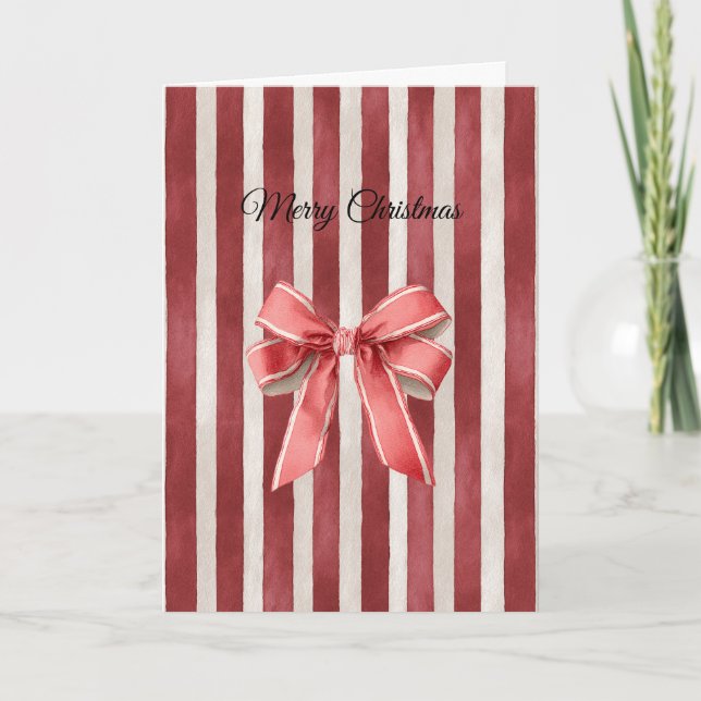 Red Stripes Christmas Bow Card (Front)