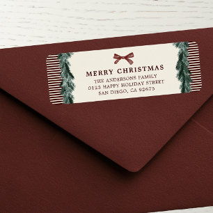Red Stripes Christmas Garland Return Address Label