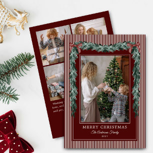 Red Stripes Christmas Garlands Five Photo Holiday Card
