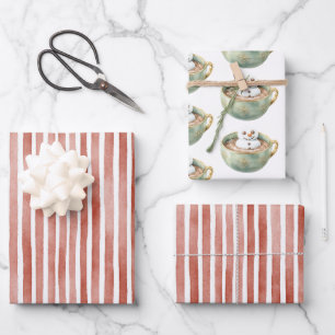 Red Stripes Christmas Happy Marshmallow Wrapping Paper Sheet