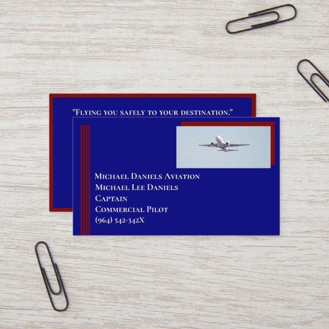 Red Stripes Commercial Aeroplane Captain Pilot  Business Card (Front/Back In Situ)