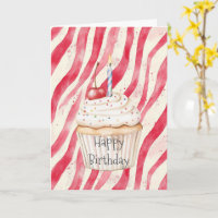 Red Stripes Confetti Cupcake Cherry Top Birthday