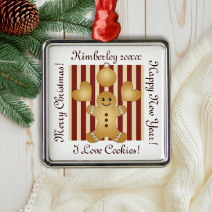 Red Stripes Cute Gingerbread Man Cookie Christmas Metal Tree Decoration