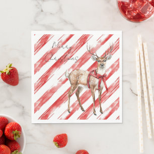 Red Stripes Deer Christmas Pillar Candle Napkin