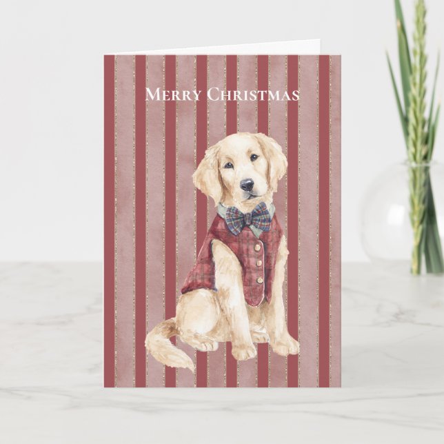 Red Stripes Dog Christmas   Card (Front)