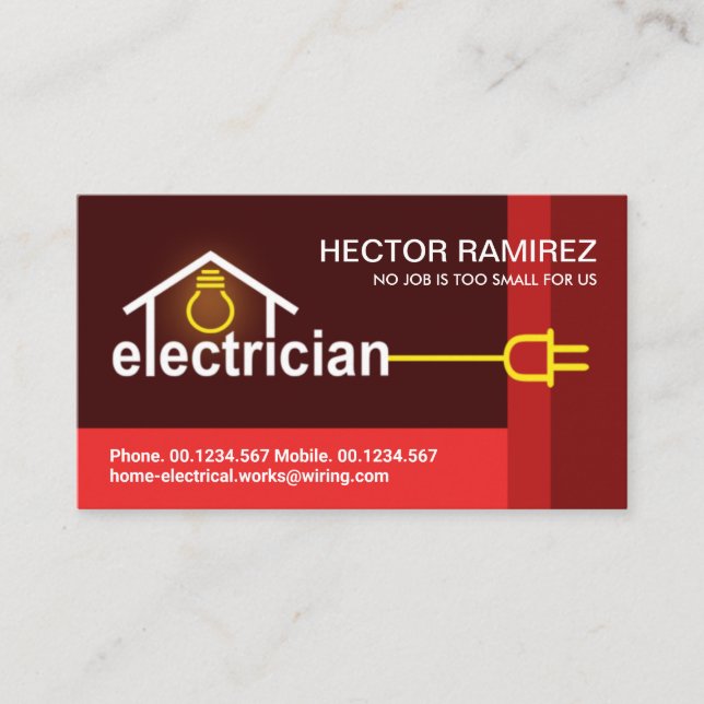 Red Stripes Electrician Bulb Wiring Business Card (Front)