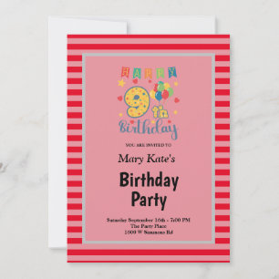 Red Stripes Framed 9th Birthday Party Invitation