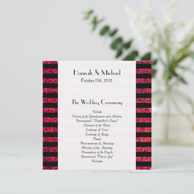 Red Stripes, Glitter Stripes, Lines, Wedding Program (Standing Front)