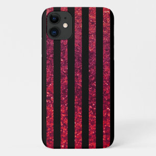 Red Stripes, Glitter Stripes, Striped Pattern iPhone 11 Case