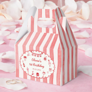 Red Stripes Hand Drawn Birthday Party Favour Box